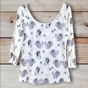 ANTHROPOLOGIE Postmark Forest Fête Squirrel Tee S